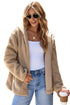 Sherpa Fleece Zip Front Drawstring Hood Drop Shoulder Pocketed Jacket